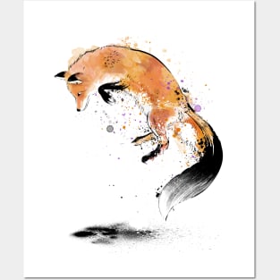 Red Fox jumping into Snow Posters and Art